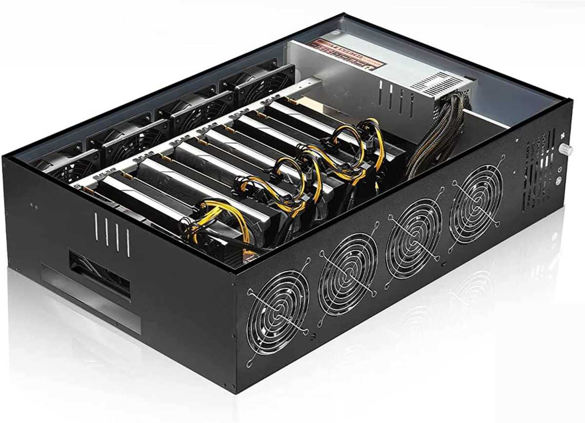 Computador de mineração Etherium com seis placas gráficas. 